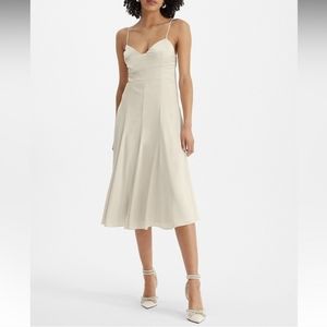 NWT Express Satin V-Neck Back Cutout Midi Slip Dress